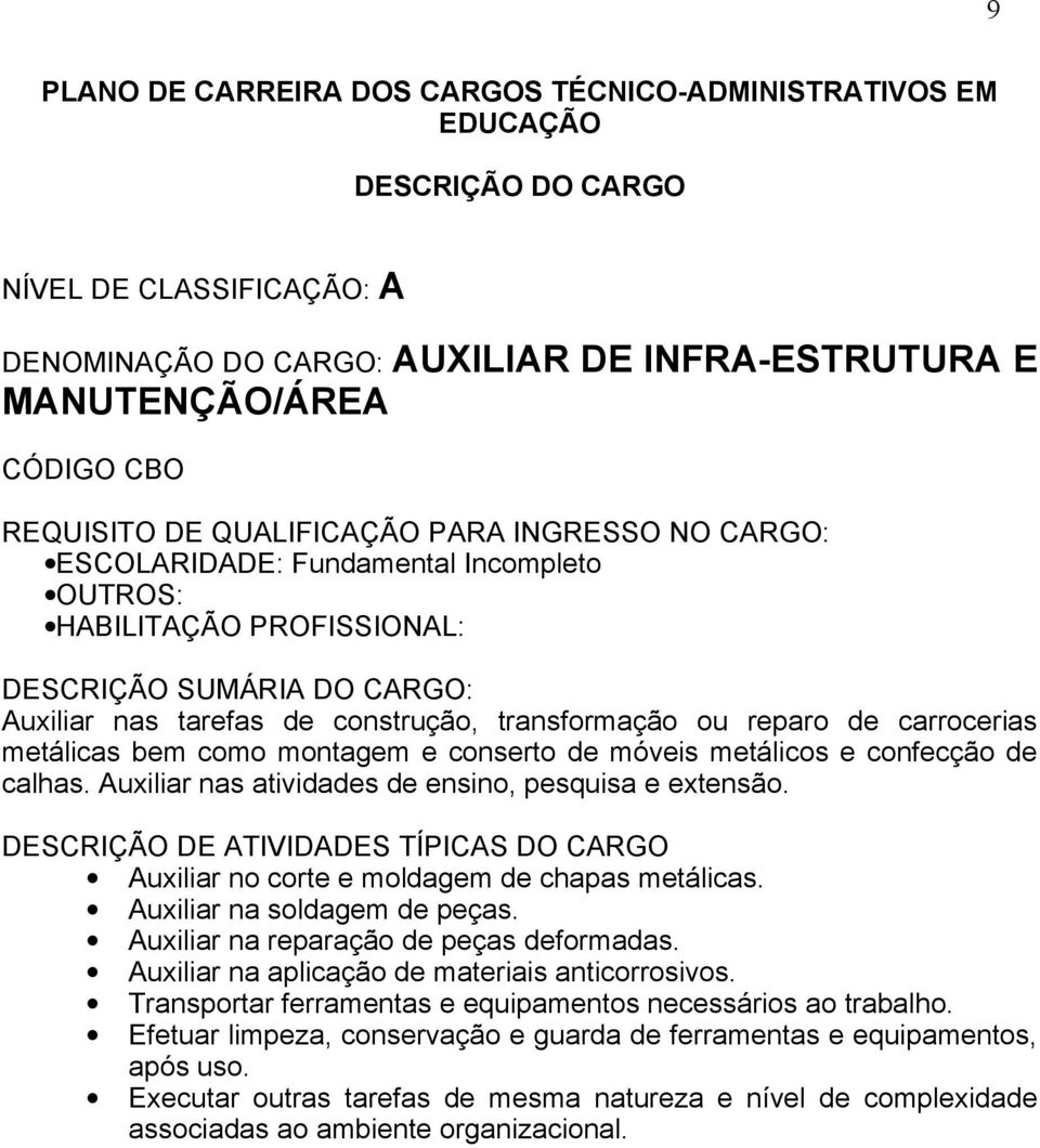 Auxiliar no corte e moldagem de chapas metálicas. Auxiliar na soldagem de peças. Auxiliar na reparação de peças deformadas.