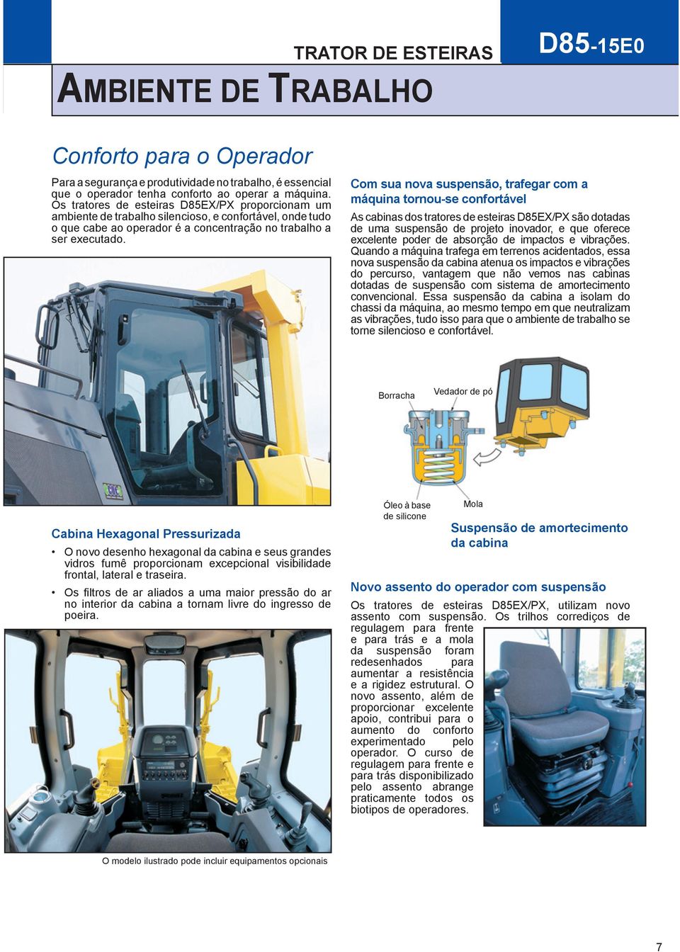 Com sua nova suspensão, trafegar com a máquina tornou-se confortável As cabinas dos tratores de esteiras D85EX/PX são dotadas de uma suspensão de projeto inovador, e que oferece excelente poder de