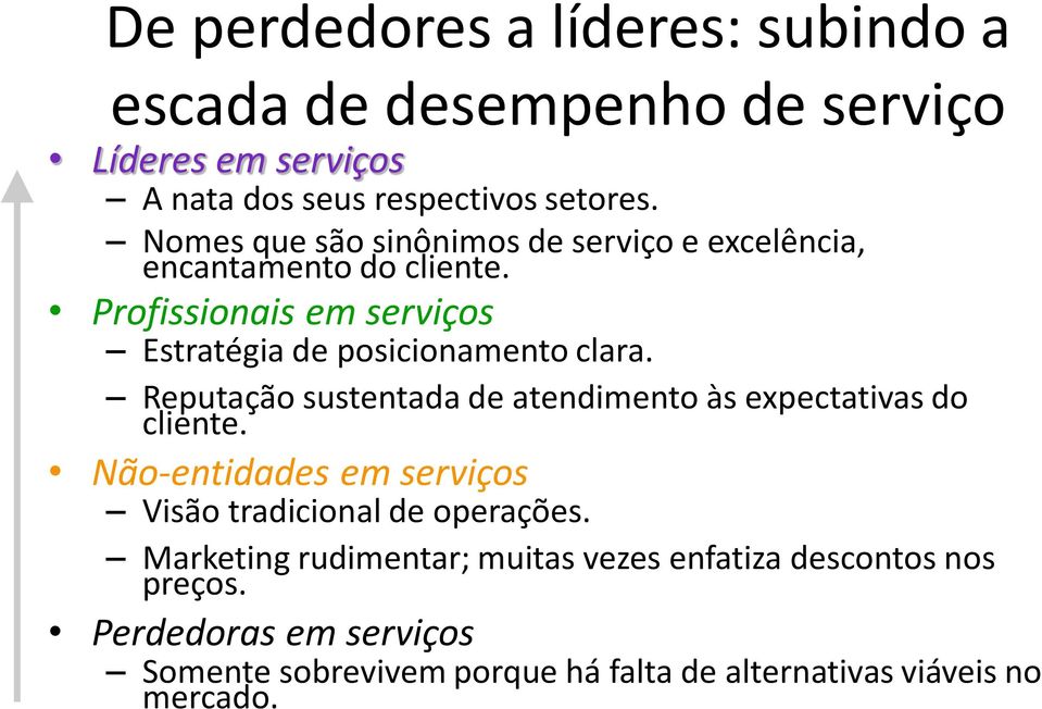 Reputação sustentada de atendimento às expectativas do cliente. Não-entidades em serviços Visão tradicional de operações.