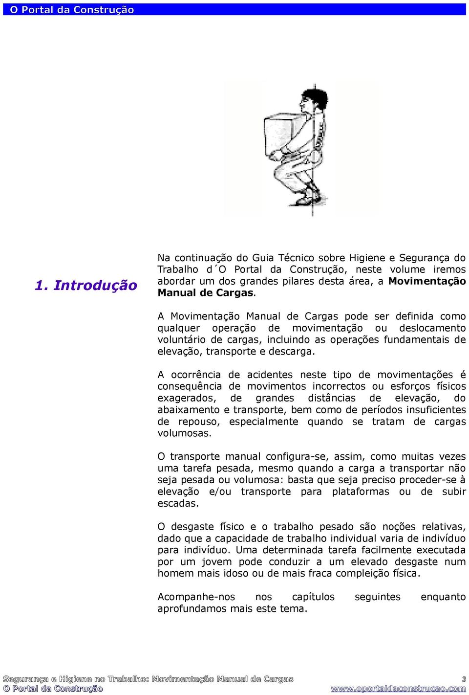 A ocorrência de acidentes neste tipo de movimentações é consequência de movimentos incorrectos ou esforços físicos exagerados, de grandes distâncias de elevação, do abaixamento e transporte, bem como