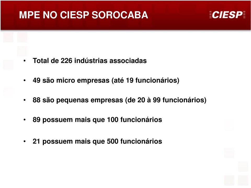 pequenas empresas (de 20 à 99 funcionários) 89 possuem