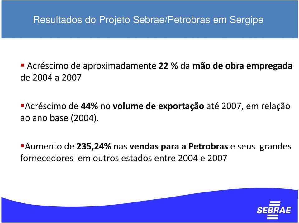 44%no volume de exportaçãoaté 2007, em relação ao ano base (2004).