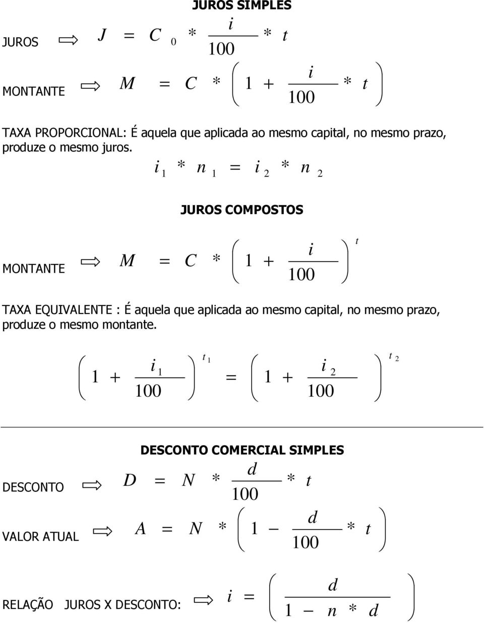 * = * JUROS COMPOSTOS MONTANTE M = C * + 00 t TAXA EQUIVALENTE : É aquela que aplcada ao mesmo captal, o