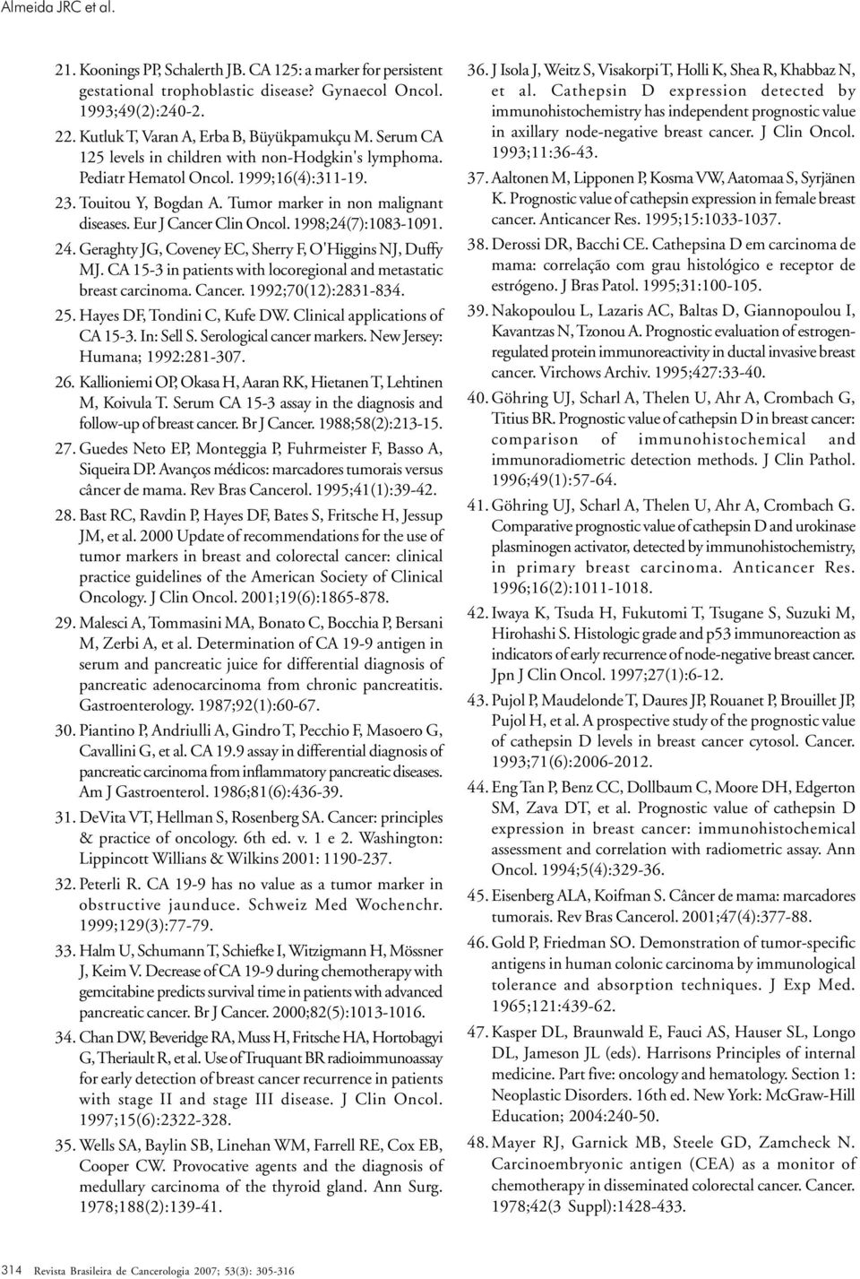 1998;24(7):1083-1091. 24. Geraghty JG, Coveney EC, Sherry F, O'Higgins NJ, Duffy MJ. CA 15-3 in patients with locoregional and metastatic breast carcinoma. Cancer. 1992;70(12):2831-834. 25.