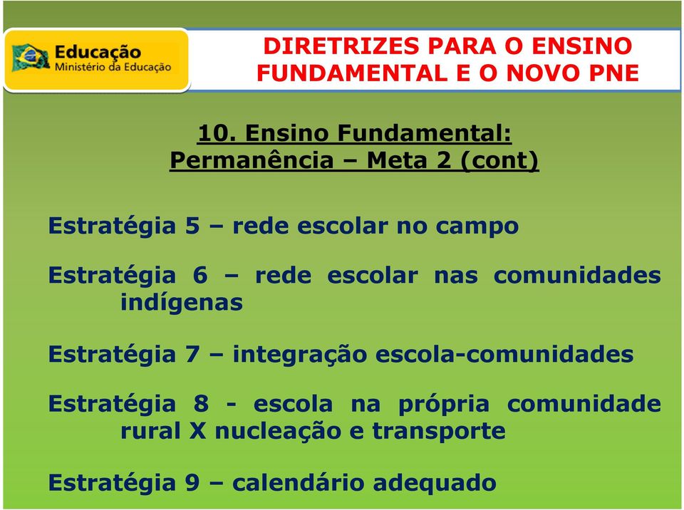 Estratégia 7 integração escola-comunidades Estratégia 8 - escola na