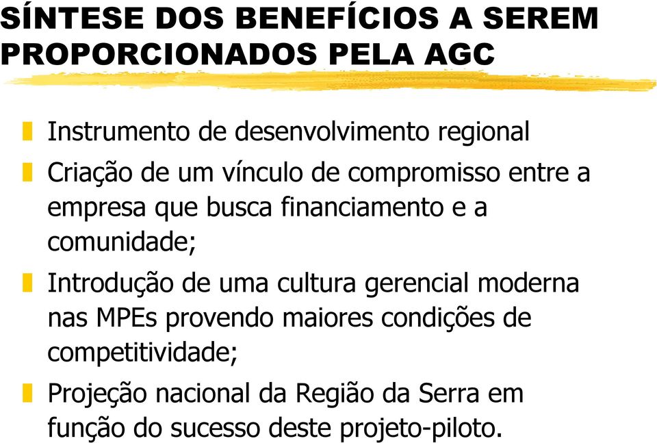 comunidade; Introdução de uma cultura gerencial moderna nas MPEs provendo maiores condições