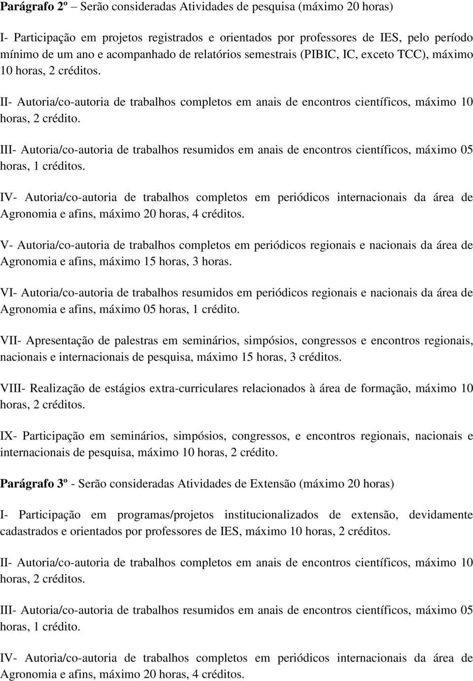 III- Autoria/co-autoria de trabalhos resumidos em anais de encontros científicos, máximo horas, 1 créditos.