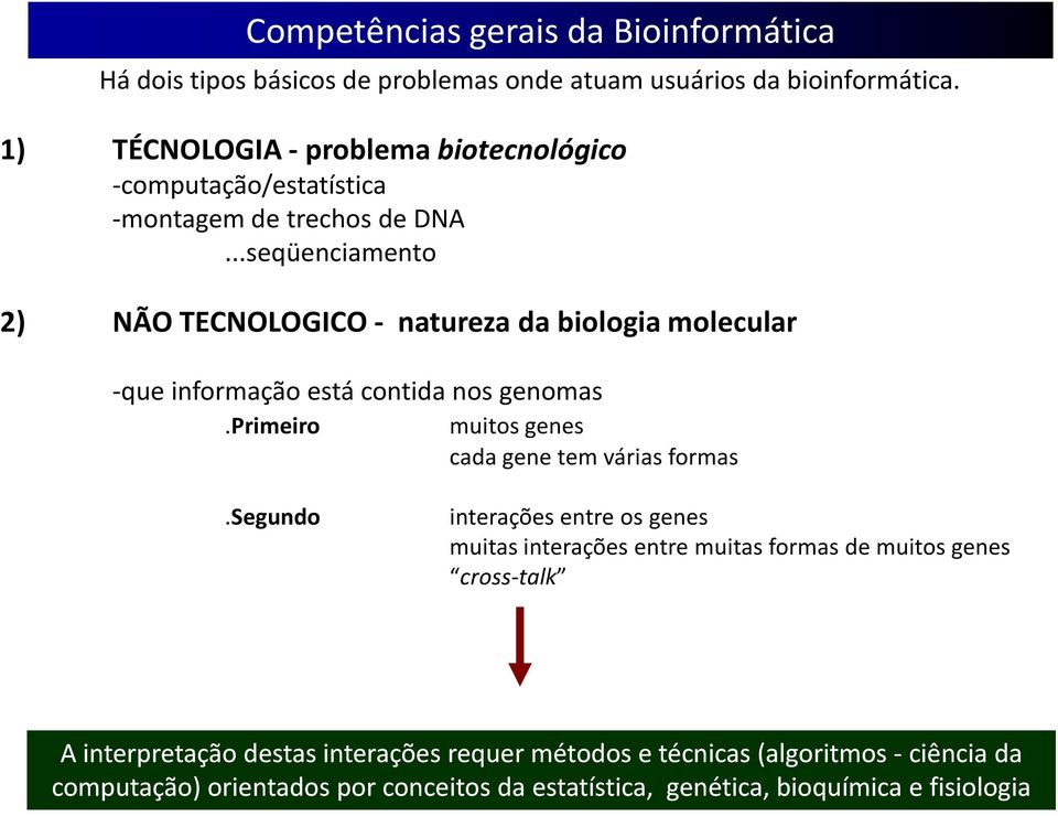 ..seqüenciamento 2) NÃO TECNOLOGICO - natureza da biologia molecular -que informação está contida nos genomas.