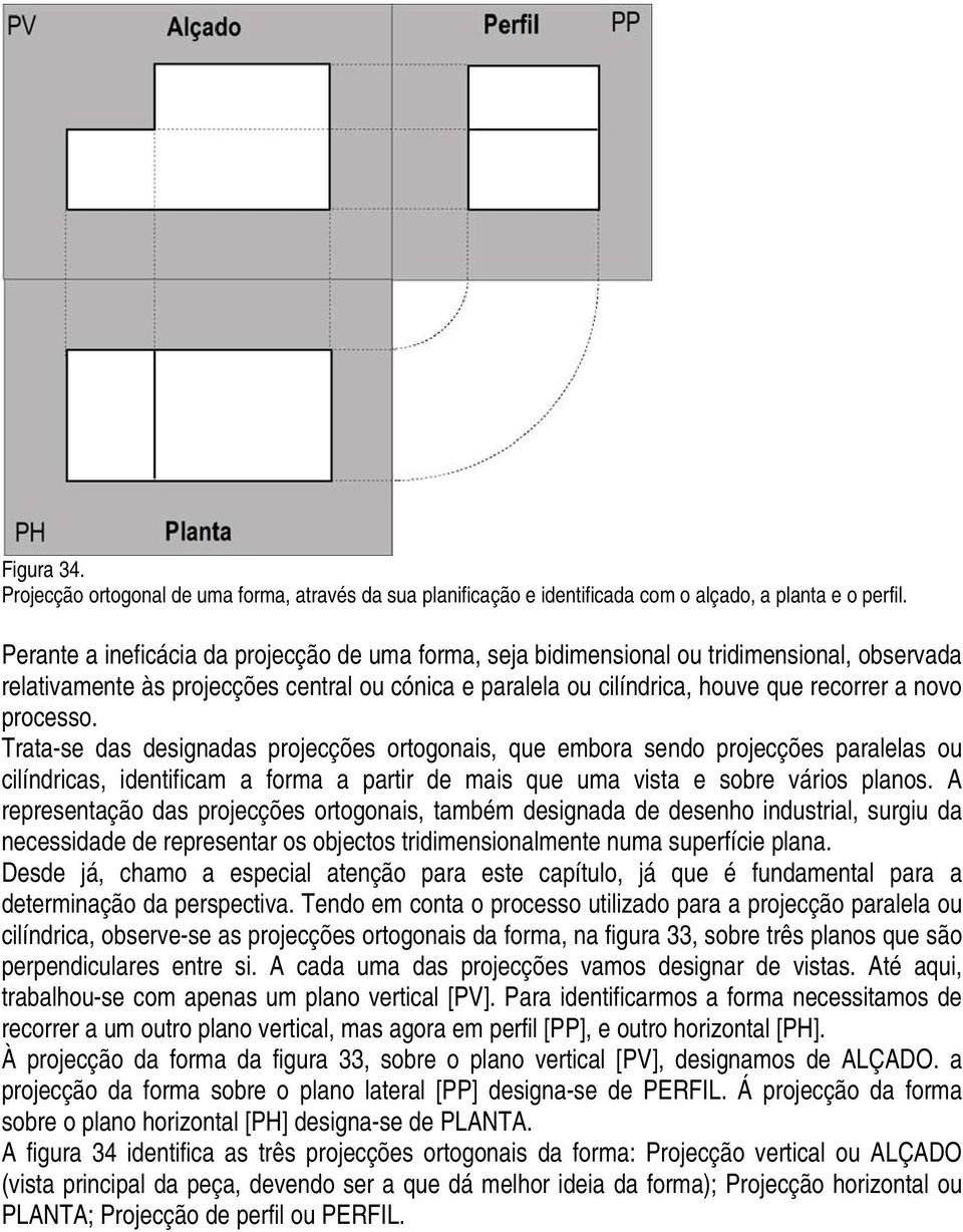 processo. Trata-se das designadas projecções ortogonais, que embora sendo projecções paralelas ou cilíndricas, identificam a forma a partir de mais que uma vista e sobre vários planos.