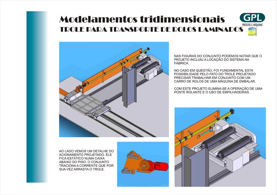 ROLOS DE UMA MÁQUINA DE EMBALAR. COM ESTE PROJETO ELIMINA-SE A OPERAÇÃO DE UMA PONTE ROLANTE E O USO DE EMPILHADEIRAS.