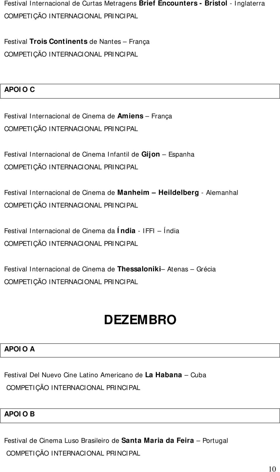 Manheim Heildelberg - Alemanhal Festival Internacional de Cinema da Índia - IFFI Índia Festival Internacional de Cinema de Thessaloniki