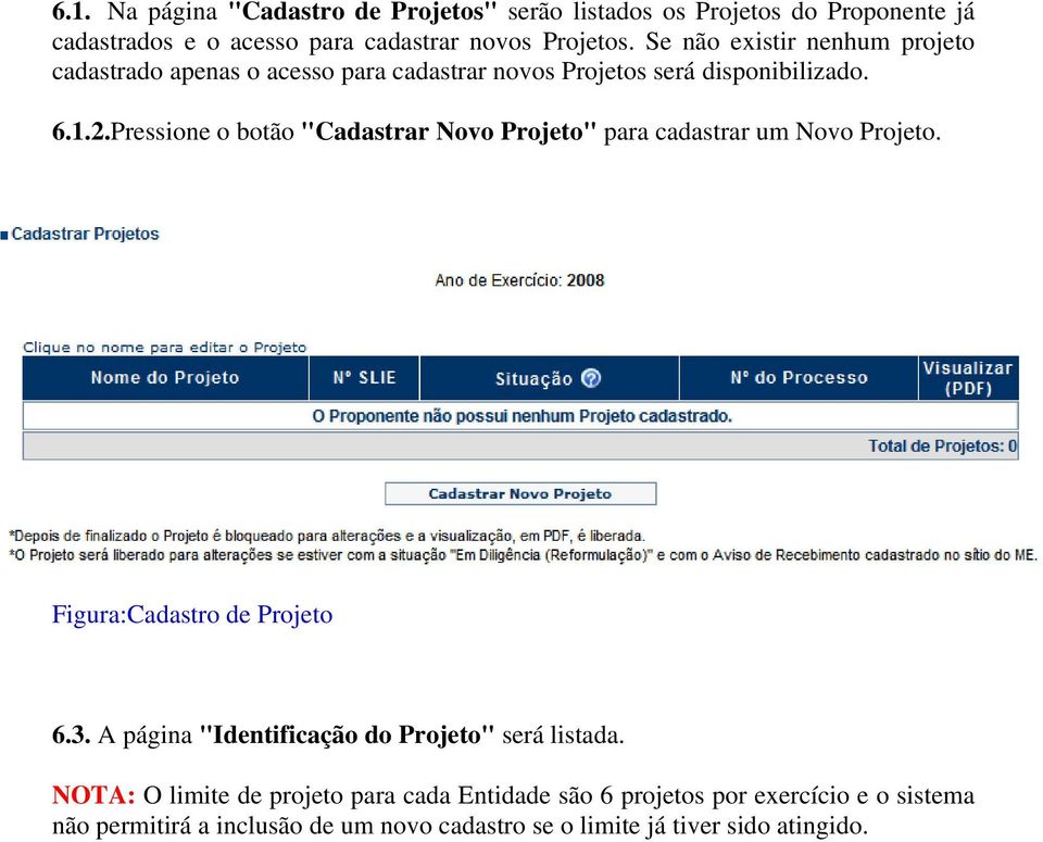 Pressione o botão "Cadastrar Novo Projeto" para cadastrar um Novo Projeto. Figura:Cadastro de Projeto 6.3.