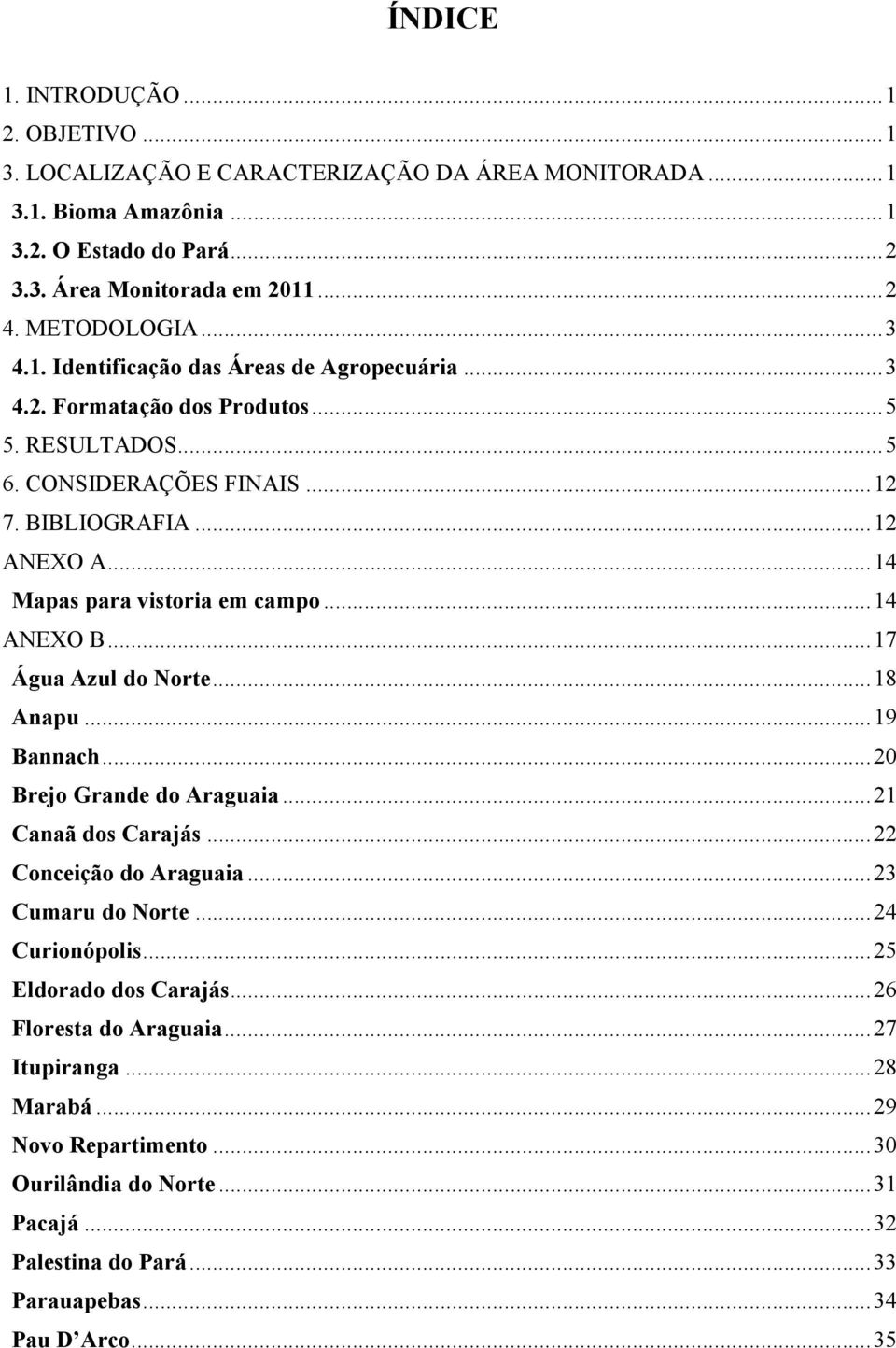 .. 14 Mapas para vistoria em campo... 14 ANEXO B... 17 Água Azul do Norte... 18 Anapu... 19 Bannach... 20 Brejo Grande do Araguaia... 21 Canaã dos Carajás... 22 Conceição do Araguaia.
