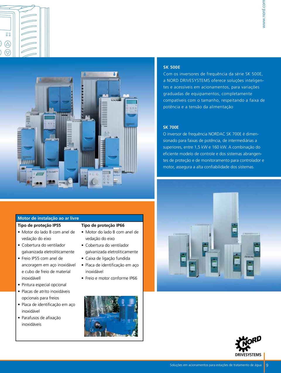 compatíveis com o tamanho, respeitando a faixa de potência e a tensão da alimentação SK 700E O inversor de frequência NORDAC SK 700E é dimensionado para faixas de potência, de intermediárias a