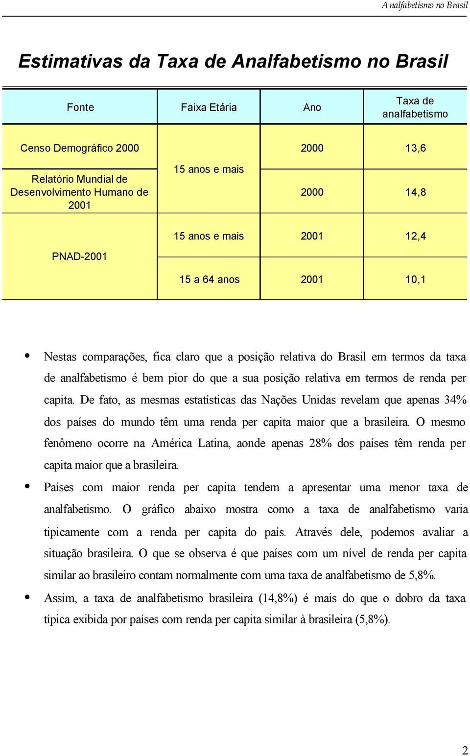 relativa em termos de renda per capita. De fato, as mesmas estatísticas das Nações Unidas revelam que apenas 34% dos países do mundo têm uma renda per capita maior que a brasileira.