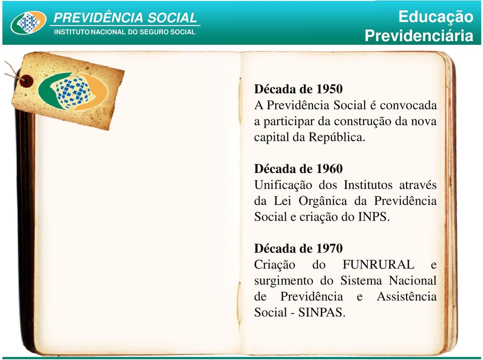 Década de 1960 Unificação dos Institutos através da Lei Orgânica da Previdência