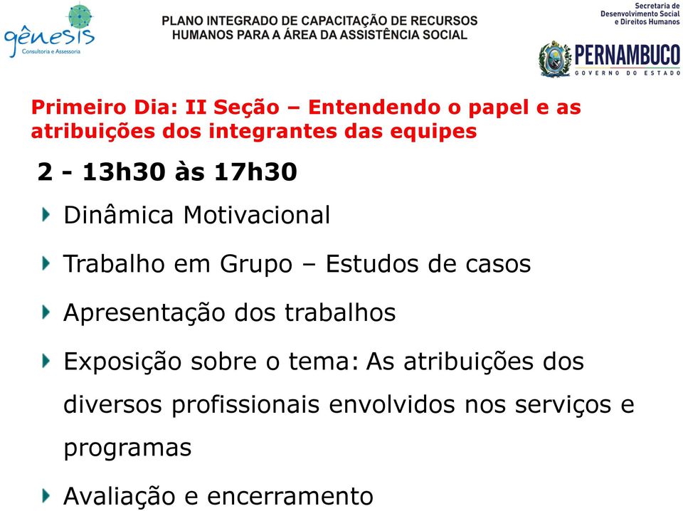 casos Apresentação dos trabalhos Exposição sobre o tema: As atribuições dos