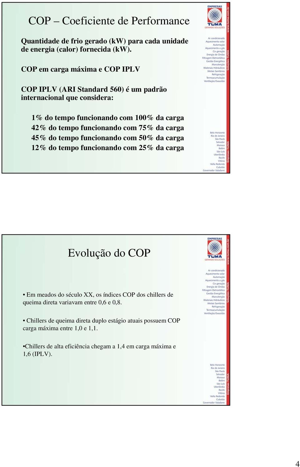 funcionndo com 75% d crg 45% do tempo funcionndo com 50% d crg 12% do tempo funcionndo com 25% d crg Evolução do COP Em medos do século XX, os