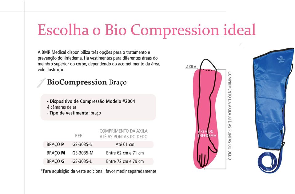 BioCompression Braço - Dispositivo de Compressão Modelo #2004 4 câmaras de ar - Tipo de vestimenta: braço BRAÇO P BRAÇO M BRAÇO G REF GS-3035-S GS-3035-M