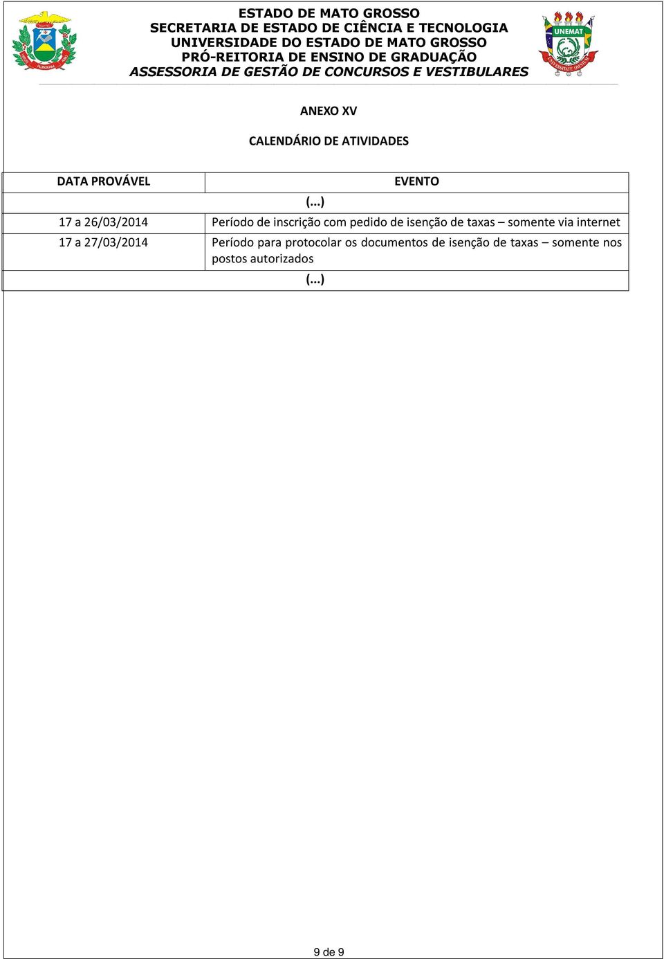 pedido de isenção de taxas somente via internet 17 a 27/03/2014 Período