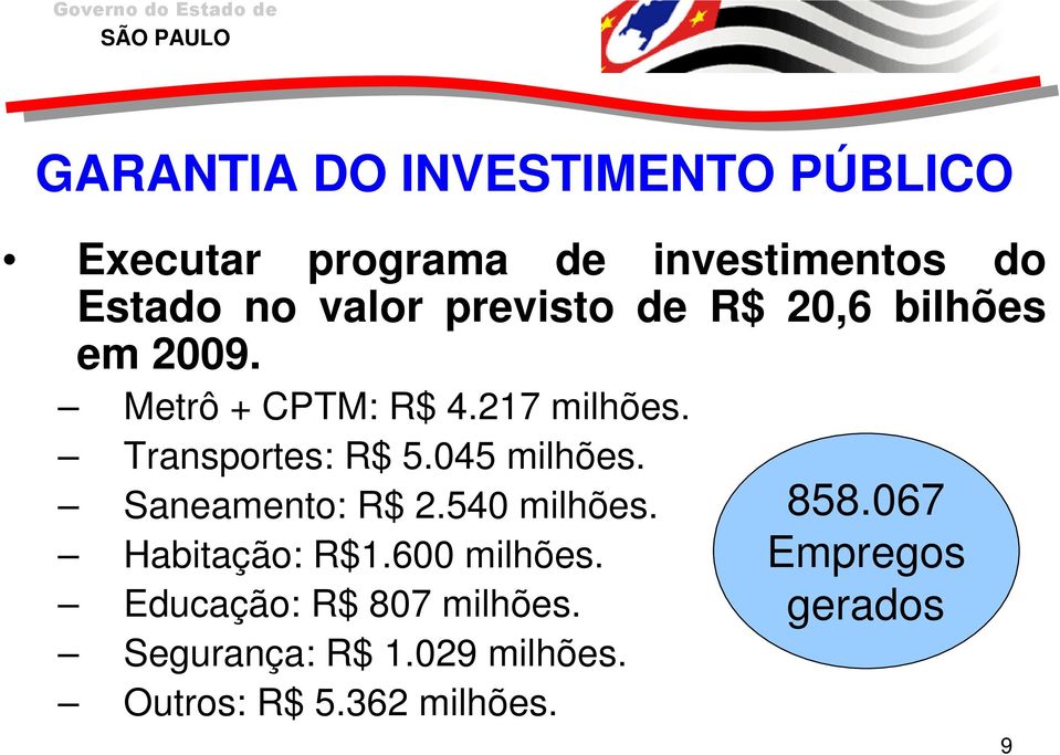 045 milhões. Saneamento: R$ 2.540 milhões. Habitação: R$1.600 milhões.