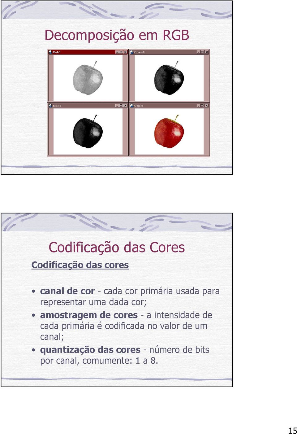 de cores - a intensidade de cada primária é codificada no valor de um