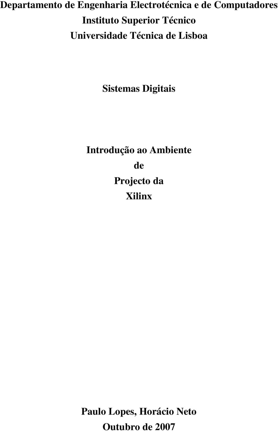 Técnica de Lisboa Sistemas Digitais Introdução ao