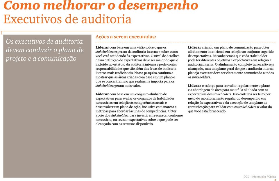 O nível de detalhes dessa definição de expectativas deve ser maior do que o incluído no estatuto da auditoria interna e pode conter responsabilidades que vão ale m das áreas de auditoria interna mais