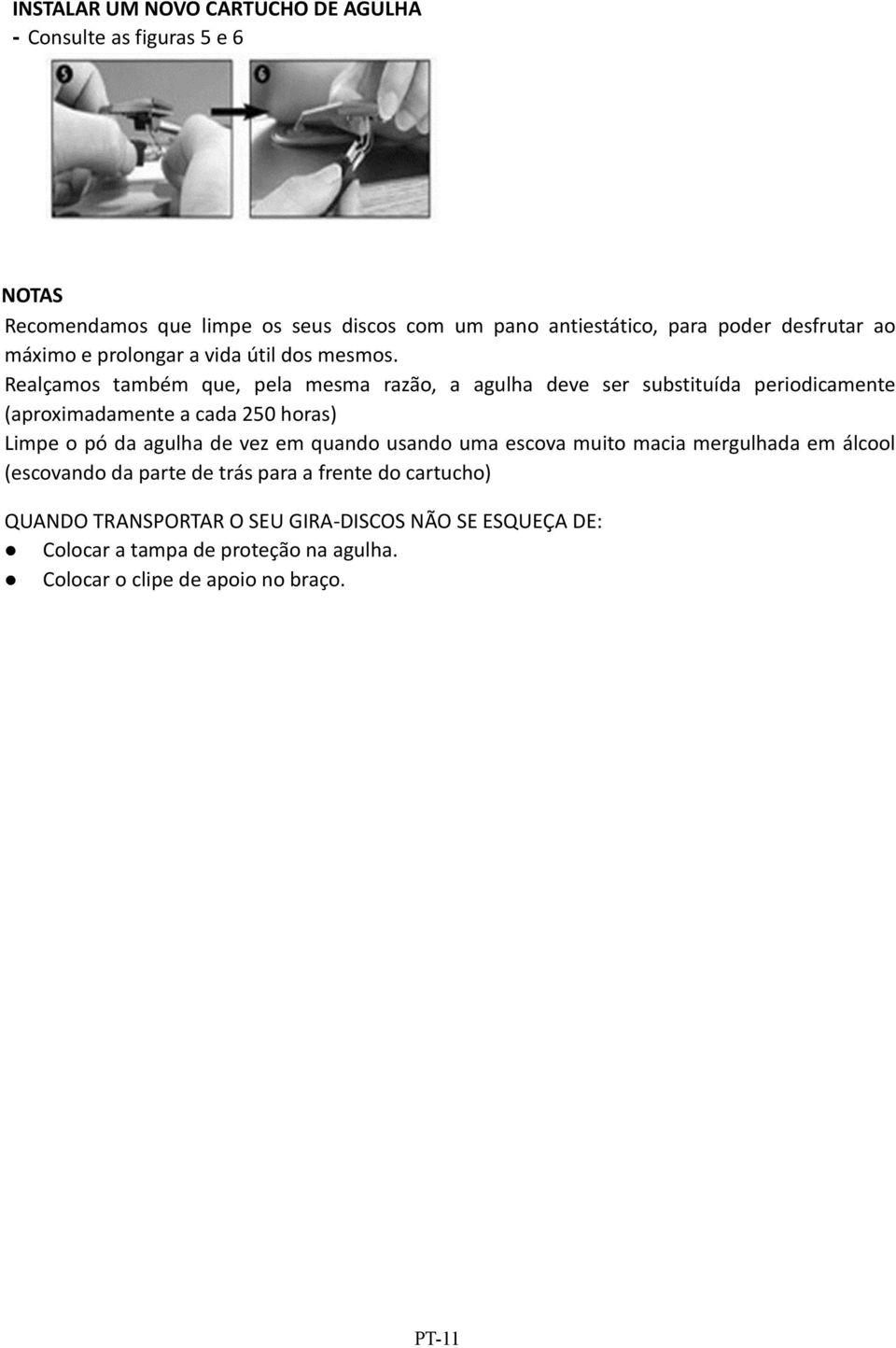 Realçamos também que, pela mesma razão, a agulha deve ser substituída periodicamente (aproximadamente a cada 250 horas) Limpe o pó da agulha de vez