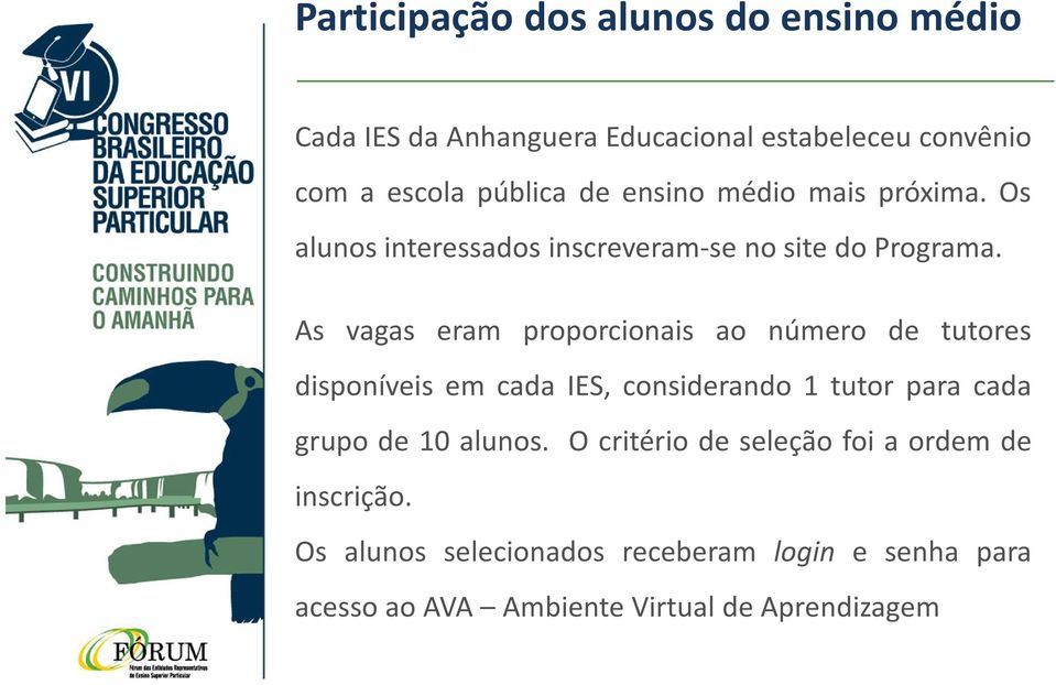 As vagas eram proporcionais ao número de tutores disponíveis em cada IES, considerando 1 tutor para cada grupo de 10