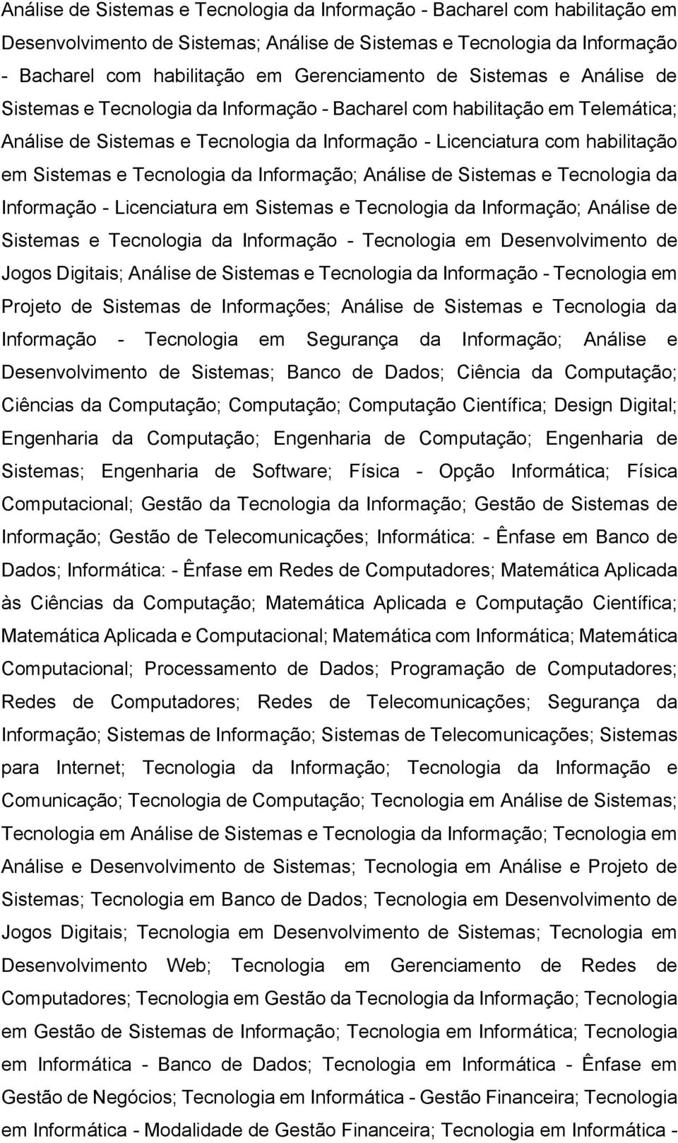 Tecnologia da Informação; Análise de Sistemas e Tecnologia da Informação - Licenciatura em Sistemas e Tecnologia da Informação; Análise de Sistemas e Tecnologia da Informação - Tecnologia em