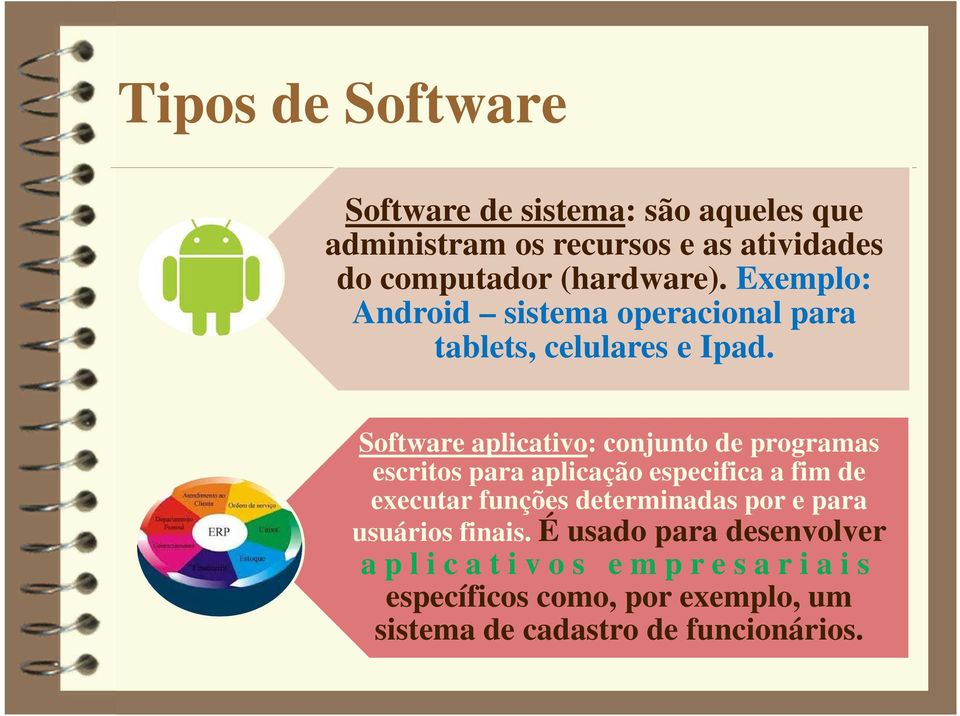 Software aplicativo: conjunto de programas escritos para aplicação especifica a fim de executar funções determinadas