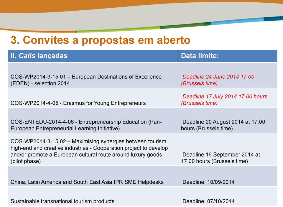 00 hours (Brussels time) COS-ENTEDU-2014-4-06 - Entrepreneurship Education (Pan- European Entrepreneurial Learning Initiative). COS-WP2014-3-15.