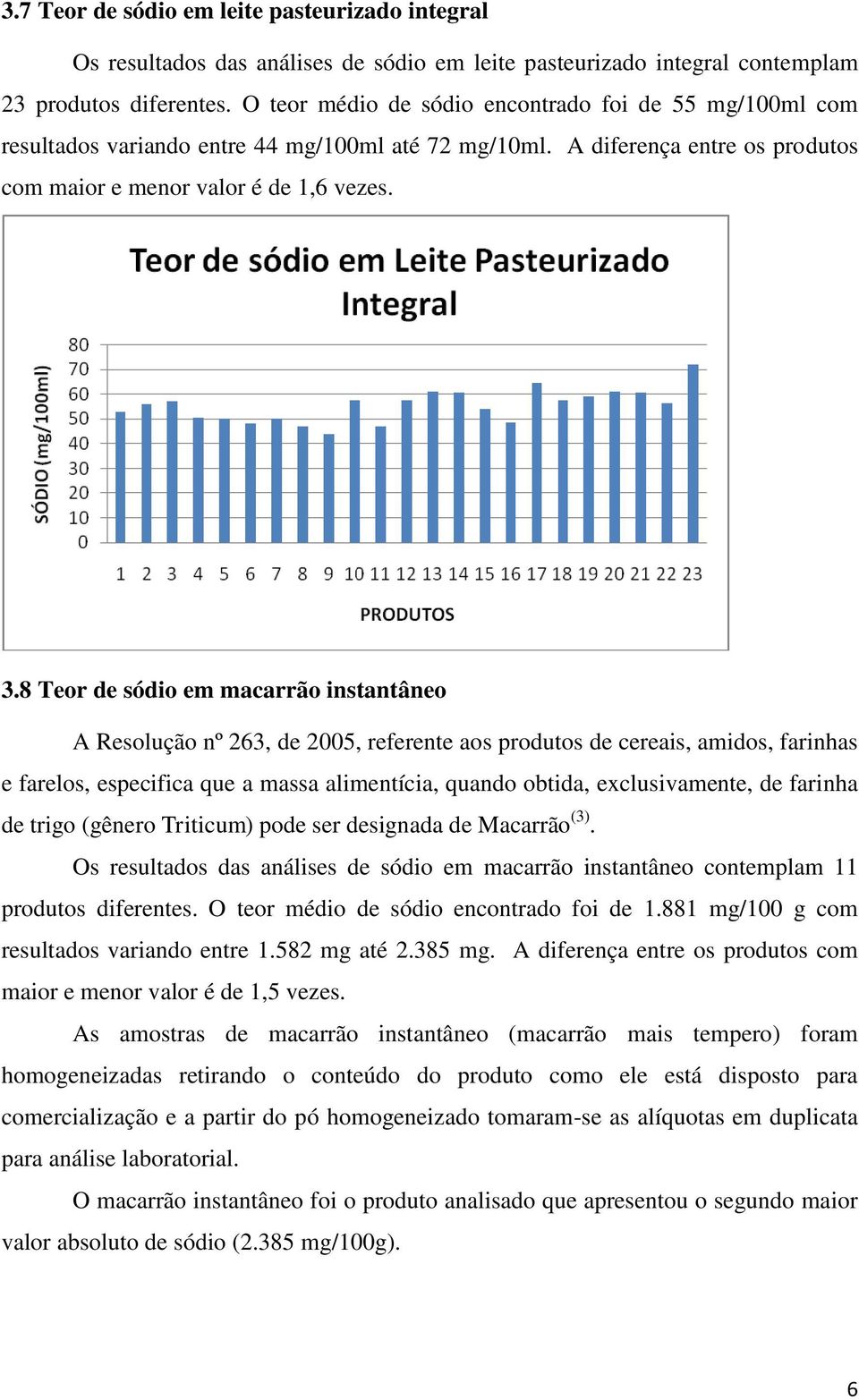 8 Teor de sódio em macarrão instantâneo A Resolução nº 263, de 2005, referente aos produtos de cereais, amidos, farinhas e farelos, especifica que a massa alimentícia, quando obtida, exclusivamente,