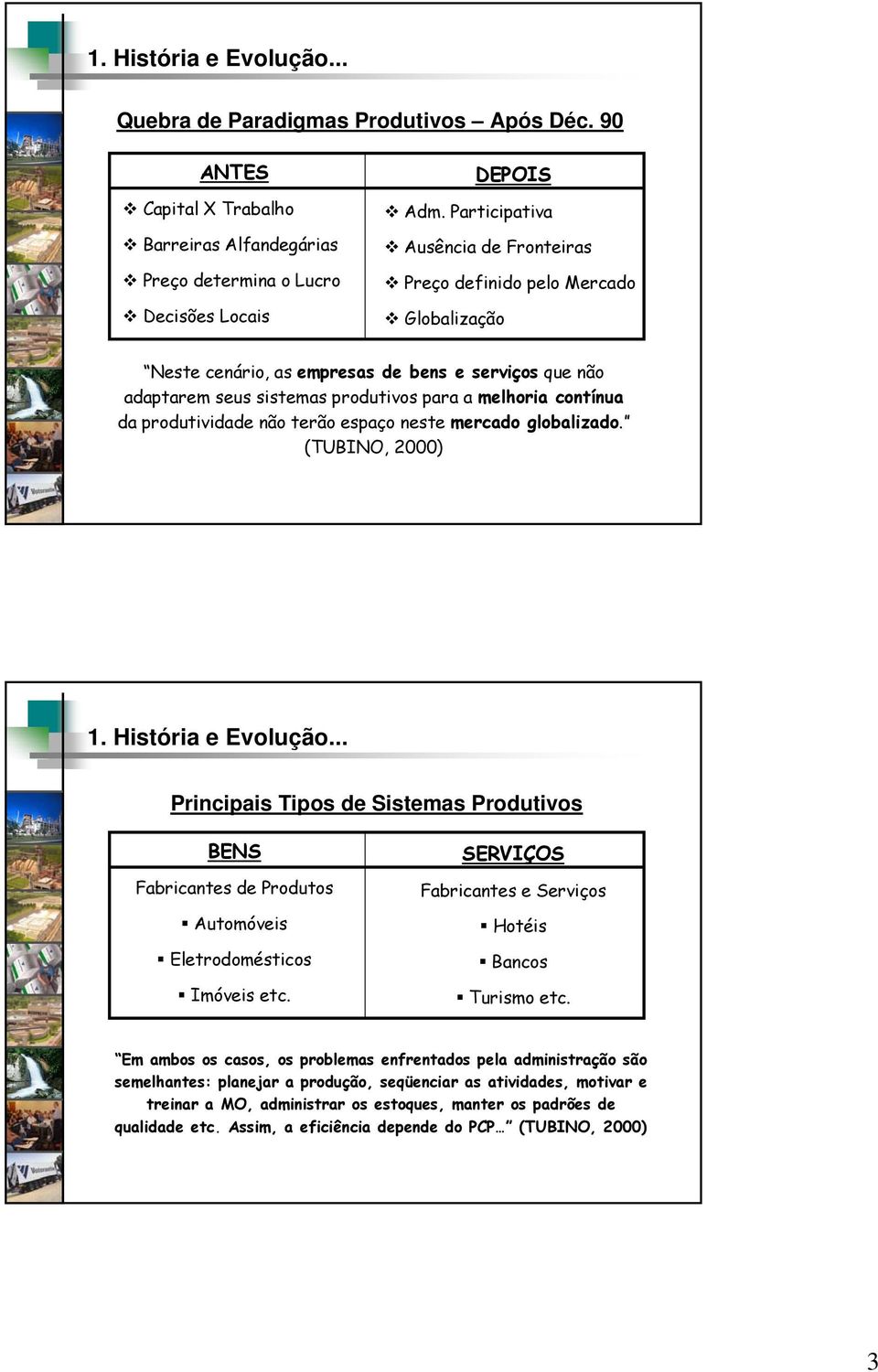 produtividade não terão espaço neste mercado globalizado. (TUBINO, 2000) 1. História e Evolução.