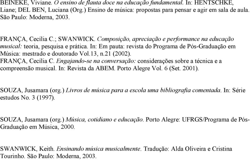 In: Em pauta: revista do Programa de Pós-Graduação em Música: mestrado e doutorado Vol.13, n.21 (2002). FRANÇA, Cecília C.