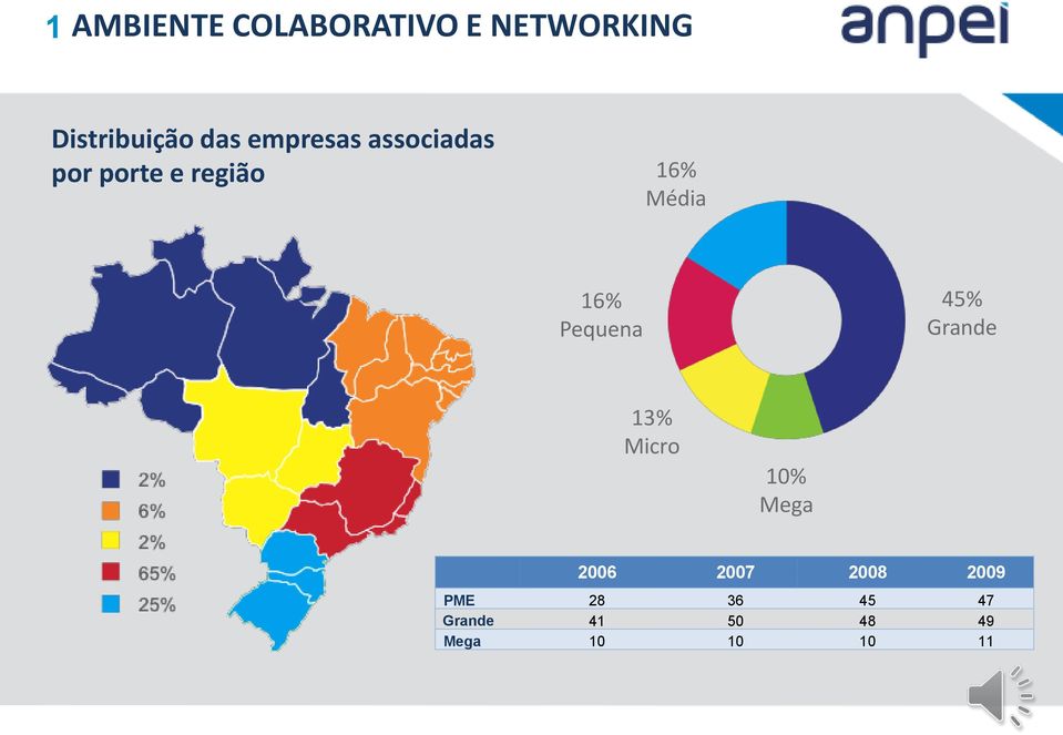 Pequena 45% Grande 13% Micro 10% Mega 2006 2007 2008