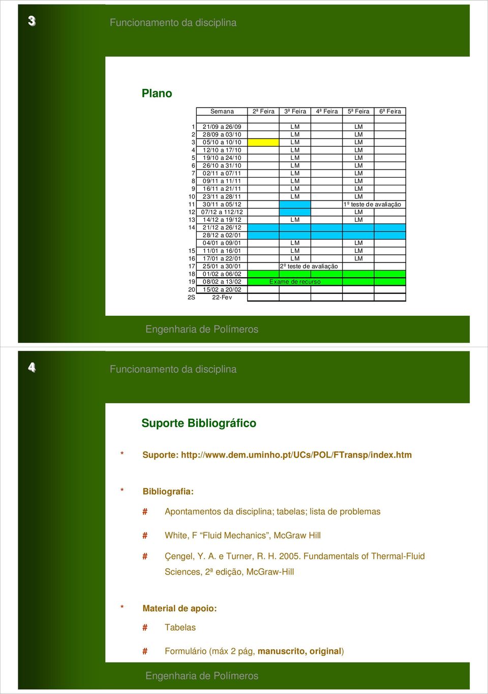 Exae de recurso 5/ a / S -Fev Engenharia de Políeros 4 Funcionaento da discilina Suorte Bibliográfico * Suorte: htt://www.de.uinho.t/cs/pol/ftrans/index.