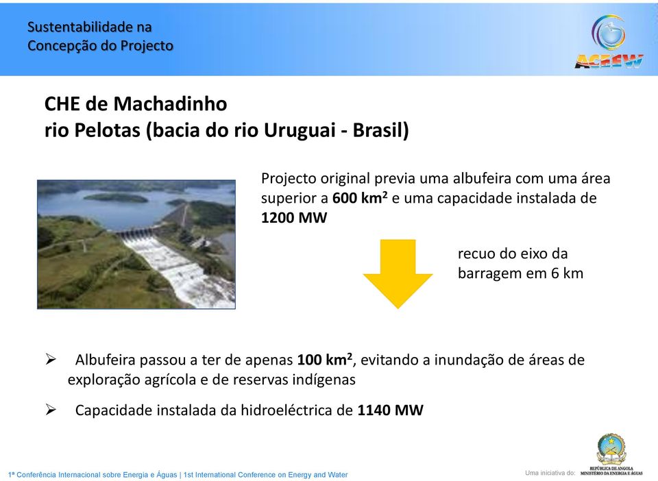 1200 MW recuo do eixo da barragem em 6 km Albufeira passou a ter de apenas 100 km 2, evitando a