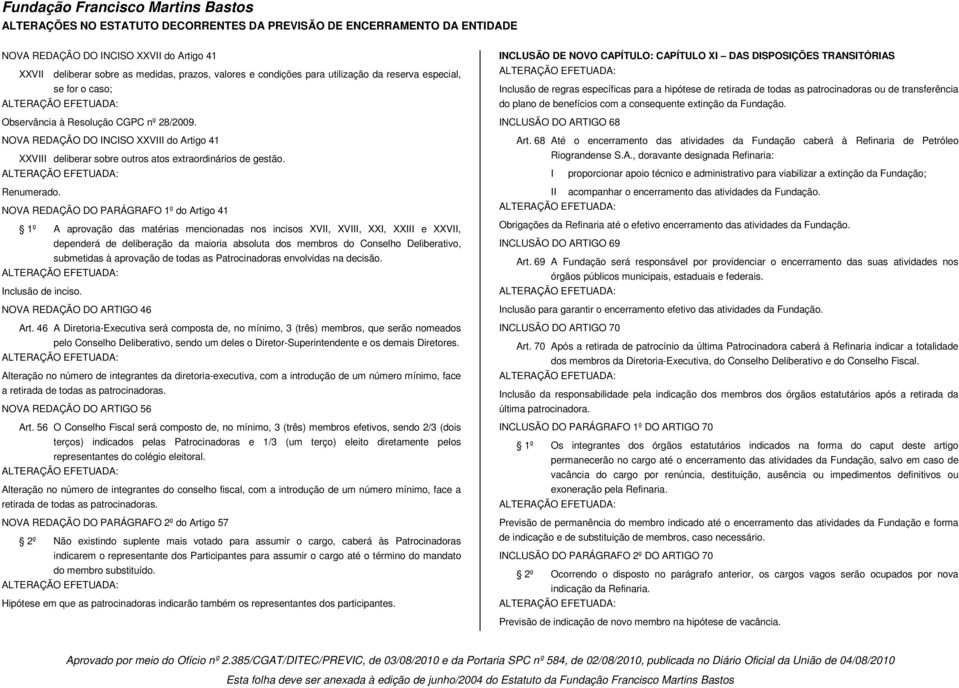 NOVA REDAÇÃO DO PARÁGRAFO 1º do Artigo 41 1º A aprovação das matérias mencionadas nos incisos XVII, XVIII, XXI, XXIII e XXVII, dependerá de deliberação da maioria absoluta dos membros do Conselho