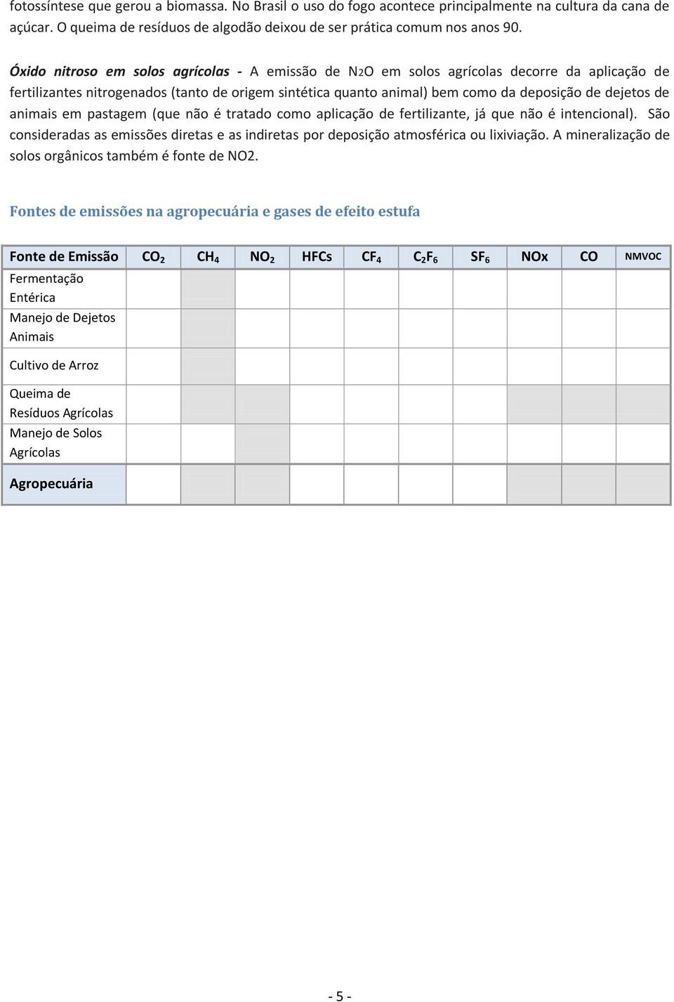 animais em pastagem (que não é tratado como aplicação de fertilizante, já que não é intencional). São consideradas as emissões diretas e as indiretas por deposição atmosférica ou lixiviação.