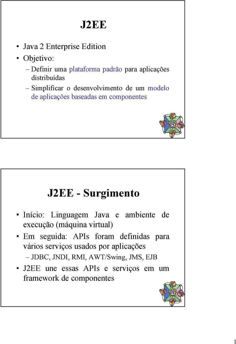 Linguagem Java e ambiente de execução (máquina virtual) Em seguida: APIs foram definidas para vários serviços