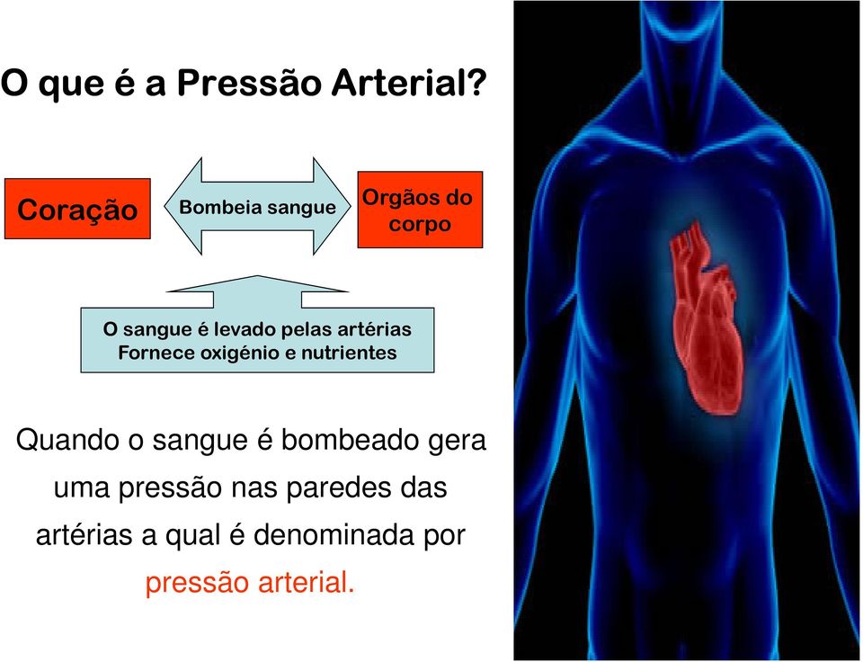 pelas artérias Fornece oxigénio e nutrientes Quando o