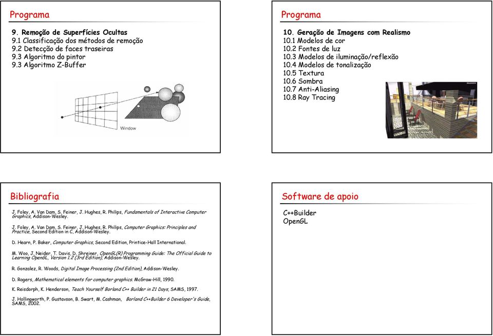 Feiner, J. Hughes, R. Philips, Fundamentals of Interactive Computer Graphics, Addison-Wesley. J. Foley, A. Van Dam, S. Feiner, J. Hughes, R. Philips, Computer Graphics: Principles and Practice, Second Edition in C, Addison-Wesley.