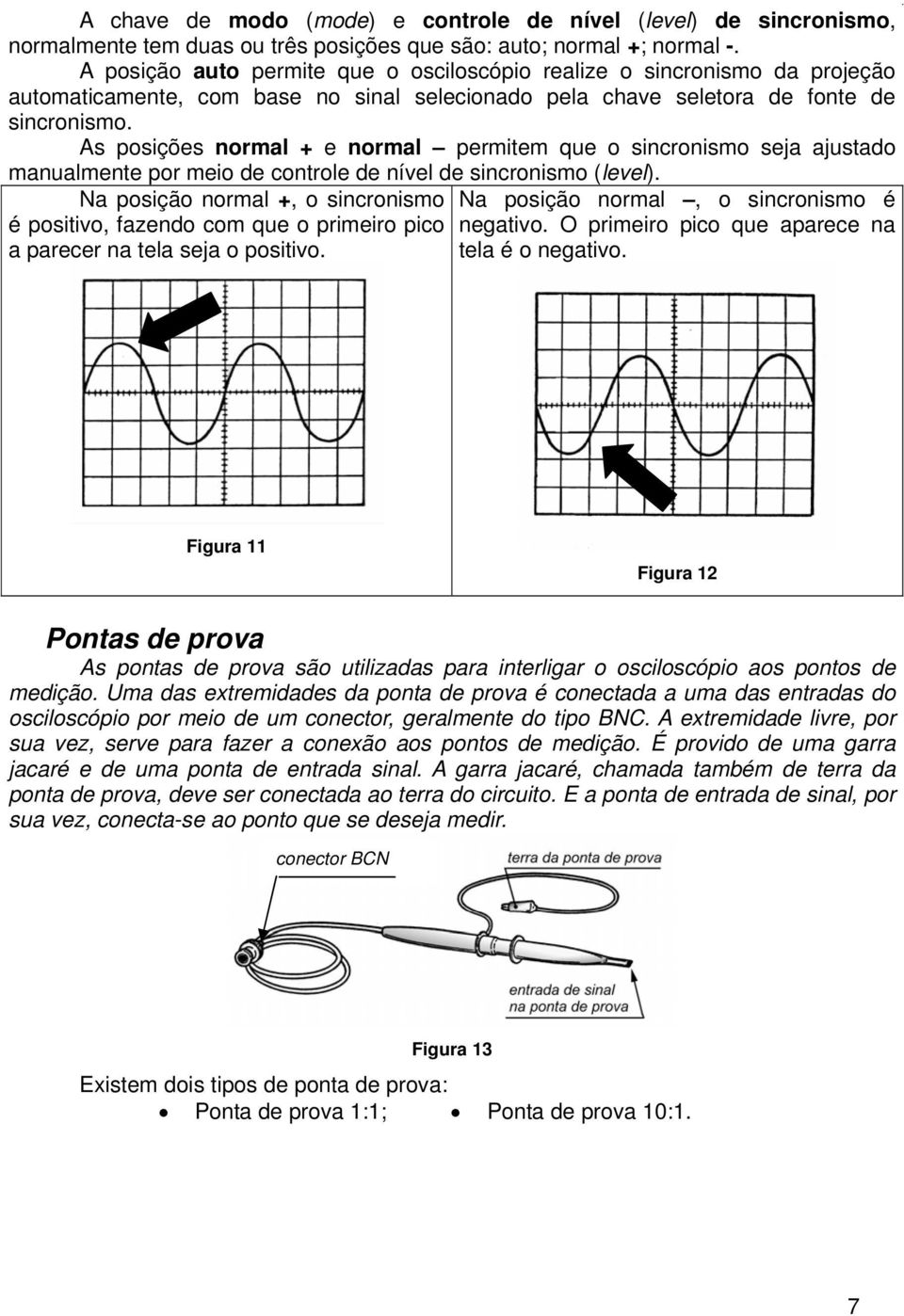 As posições normal + e normal permitem que o sincronismo seja ajustado manualmente por meio de controle de nível de sincronismo (level).