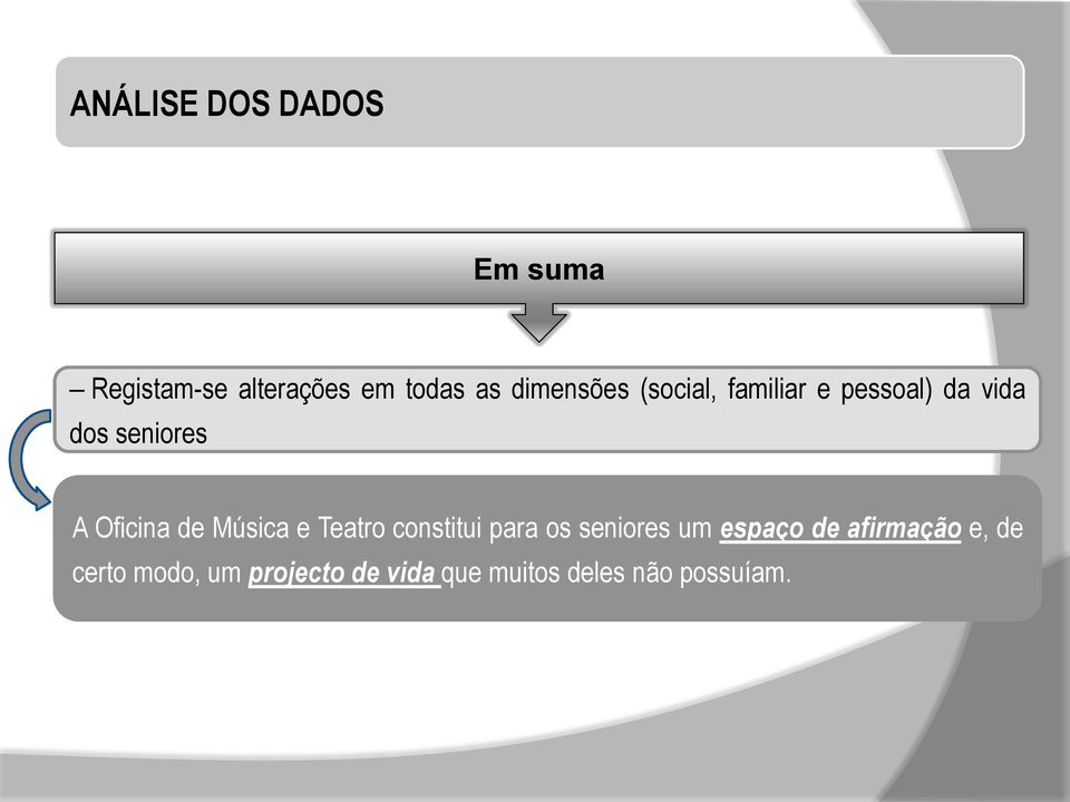 familiar e pessoal) da vida dos seniores A Oficina de Música e Teatro constitui para