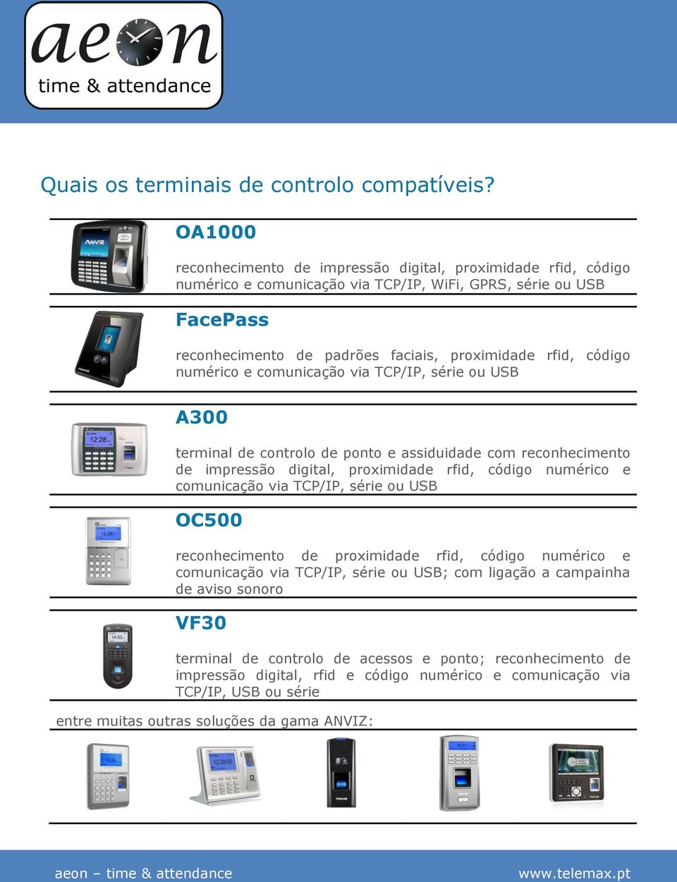 código numérico e comunicação via TCP/IP, série ou USB A300 terminal de controlo de ponto e assiduidade com reconhecimento de impressão digital, proximidade rfid, código numérico e comunicação