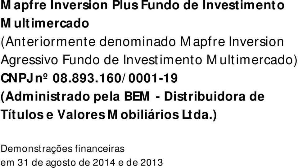 Investimento Multimercado) CNPJ nº 08.893.