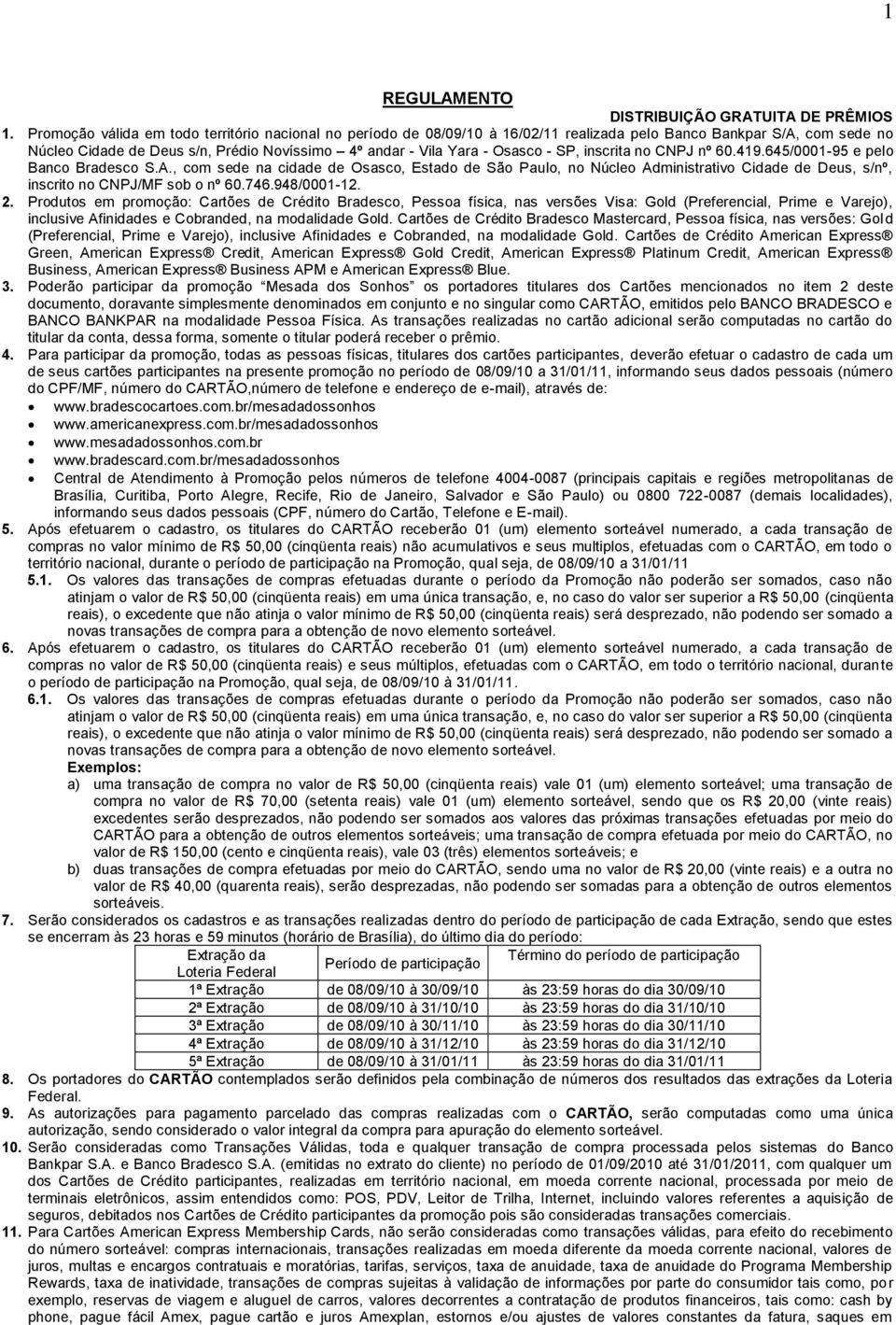 SP, inscrita no CNPJ nº 60.419.645/0001-95 e pelo Banco Bradesco S.A.