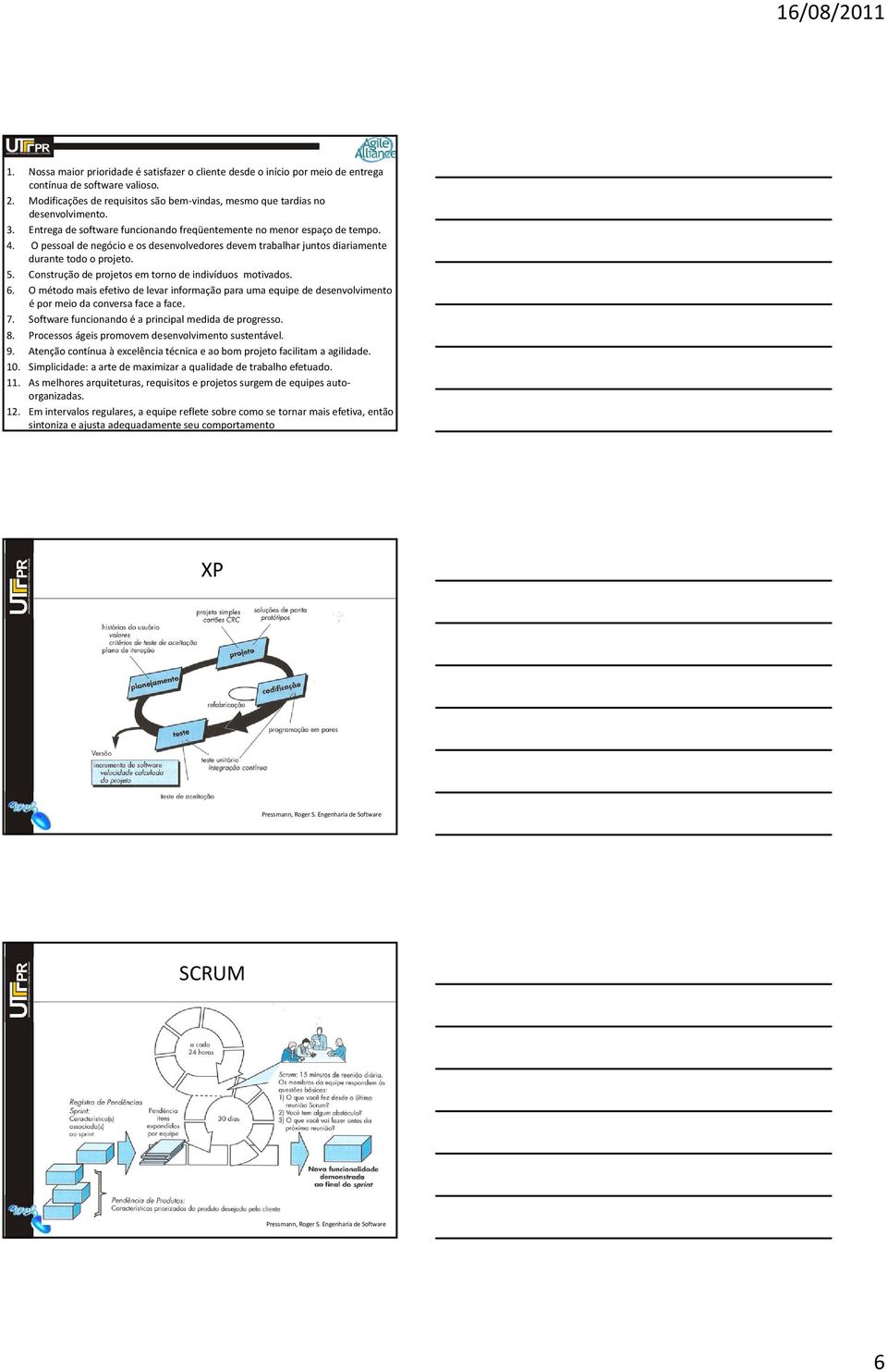 Construção de projetos em torno de indivíduos motivados. 6. O método mais efetivo de levar informação para uma equipe de desenvolvimento é por meio da conversa face a face. 7.